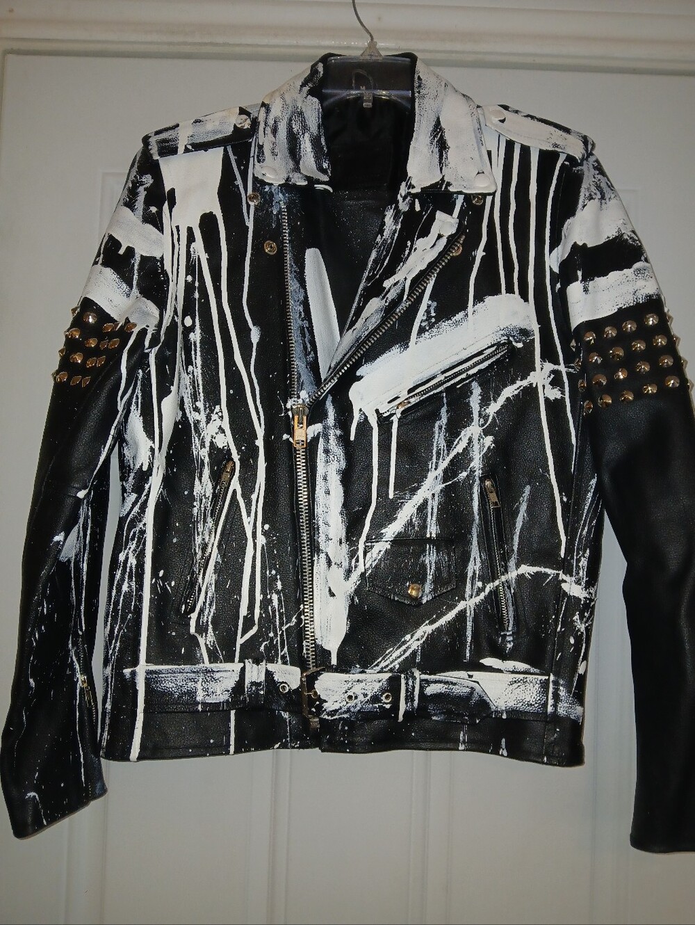Echtes Leder Genuine  Leather Studded Motorcycle Jacket Size Medium